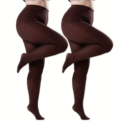 2 Pairs Plus Size High Waist Tights Soft Semi Sheer Opaque Pantyhose