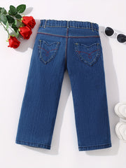 Girls' Tiny Hearts Embroidered Cropped Jeans Capris