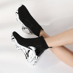Women's Rhinestone Platform Boots High Top Wedge Sneakers Stretch Sock Boots