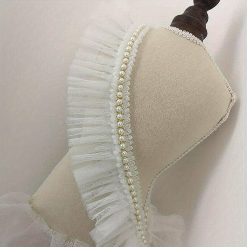 1 Yard Pearl Ruffle Trim Ribbon for Skirt Dress Doll Collar