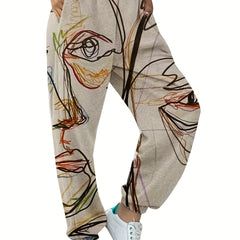 Graffiti Print Harem Pants High Waist Long Length Casual Pants