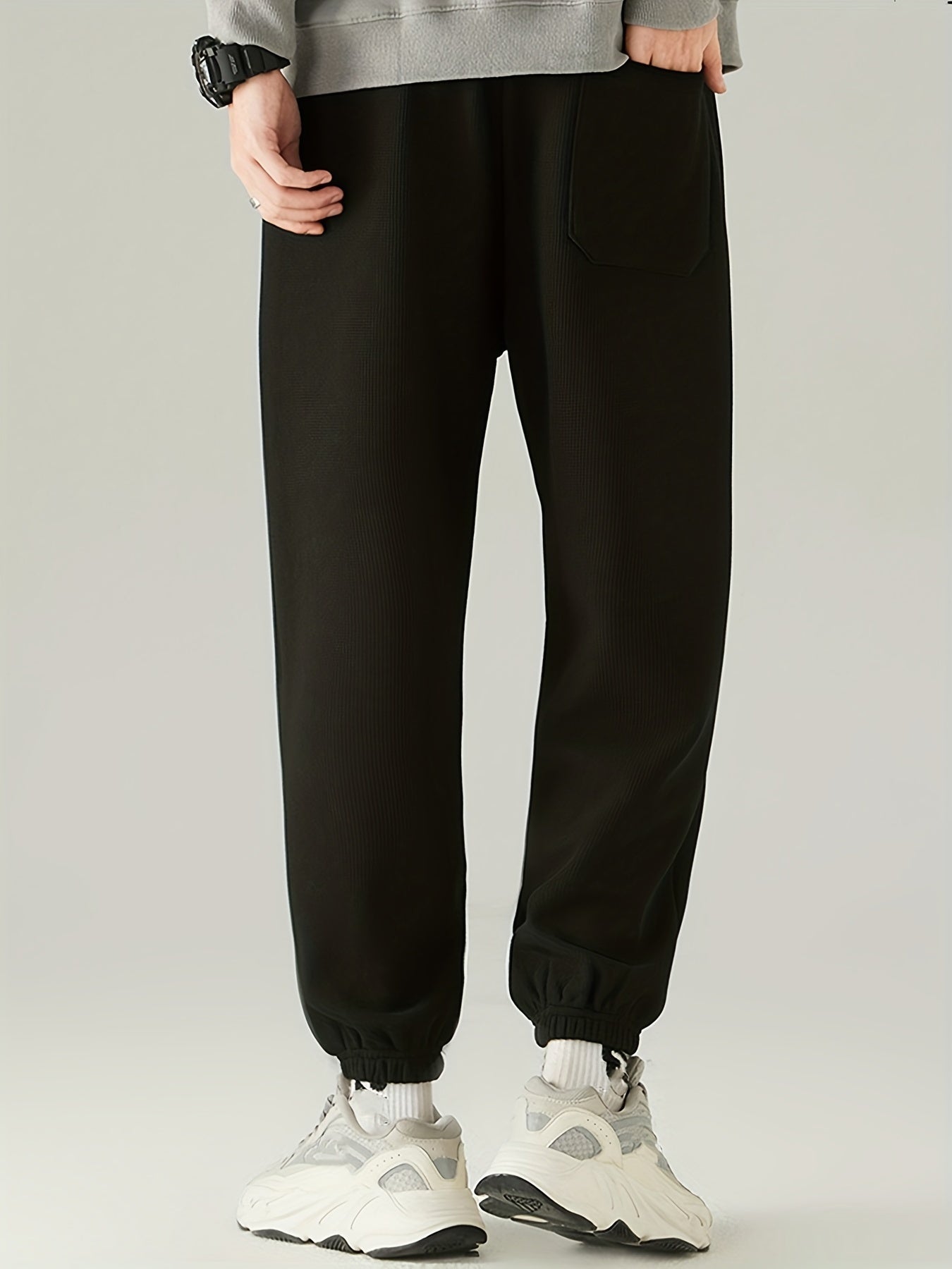 Men's Drawstring Button Wrinkle Pocket Sweatpants Loose Jogger Pants