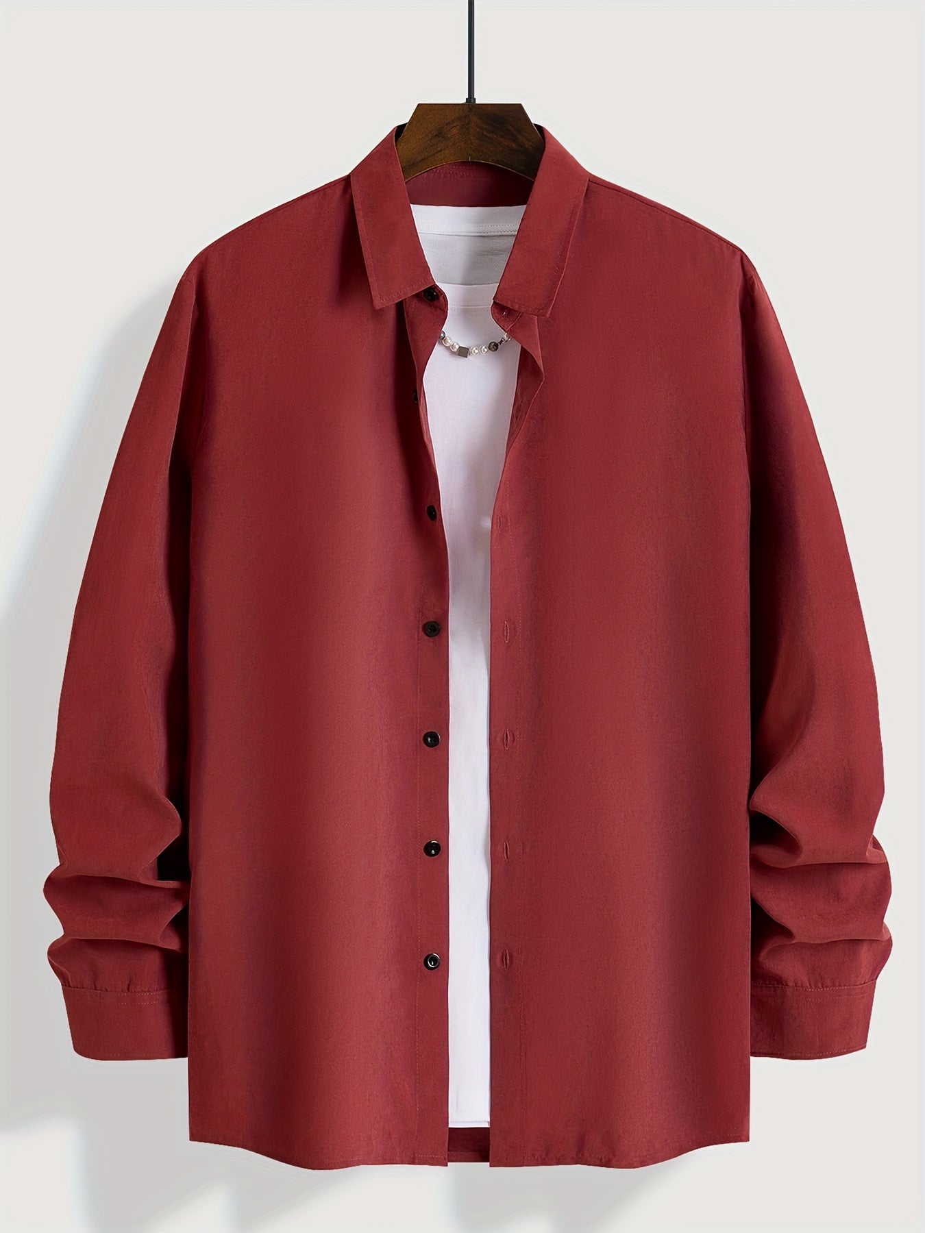 Men's Solid Print Casual Button Up Shirt for Spring Summer