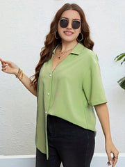 Casual Blouse Solid Button Up Short Sleeve V Neck Blouse