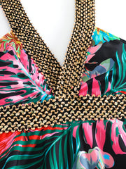 Tropical Floral Print V Neck Two Piece Set Tankini Swimsuit