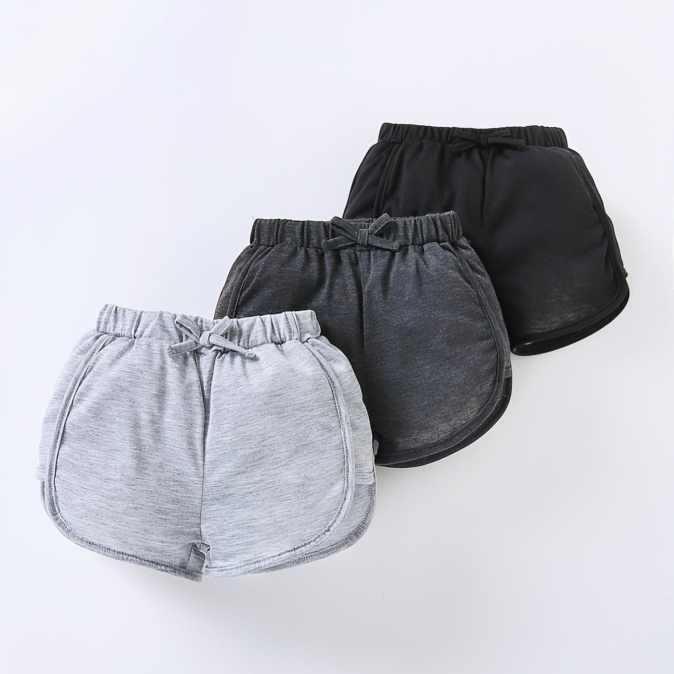 3pcs Girls Lightweight Casual Elastic Waist Shorts For Summer