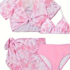 Girls Tie Dye 4pcs Bathing Suit Set Beach Vacation Gift