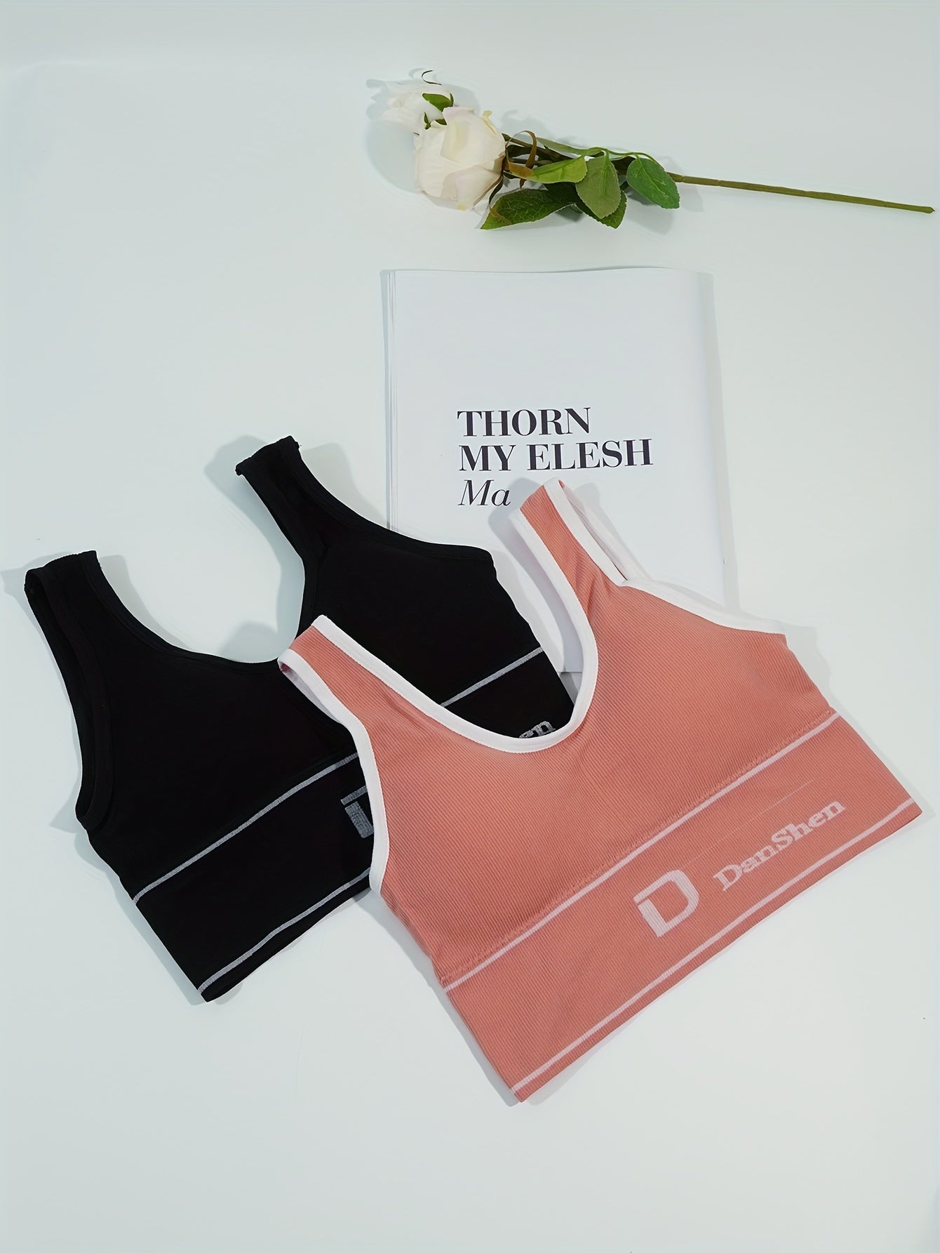 2pcs Letter Print Tank Tops V Neck Sports Top Women's Lingerie & Underwear