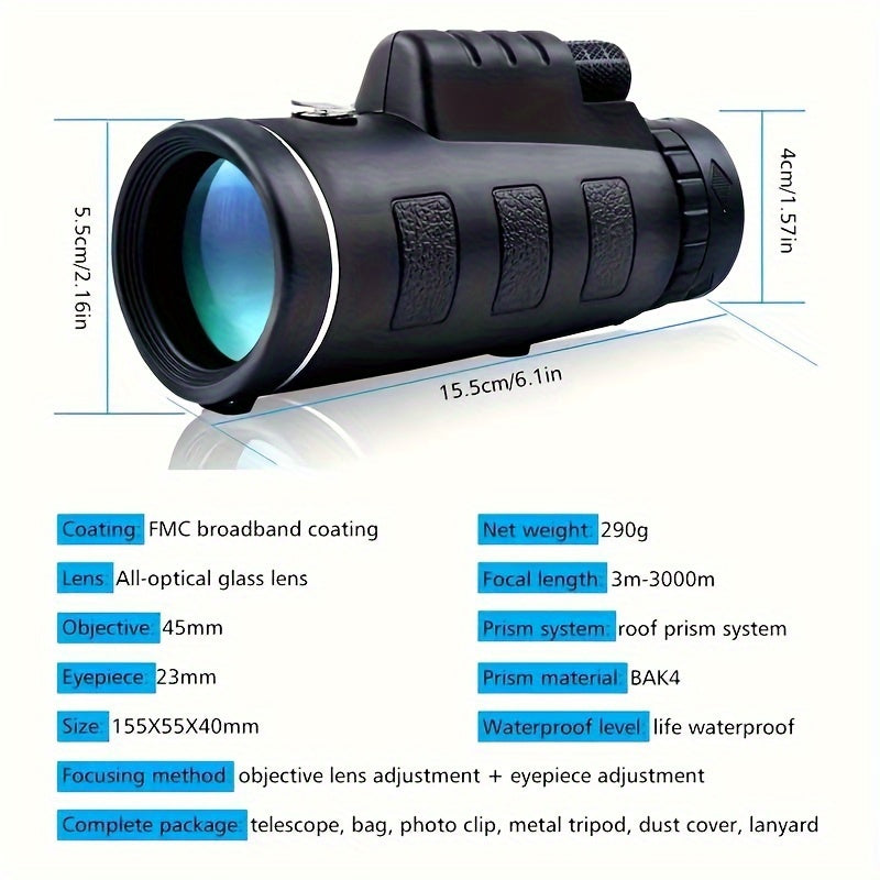 80x100 HD Monocular Telescope High Magnification BAK4 Prism