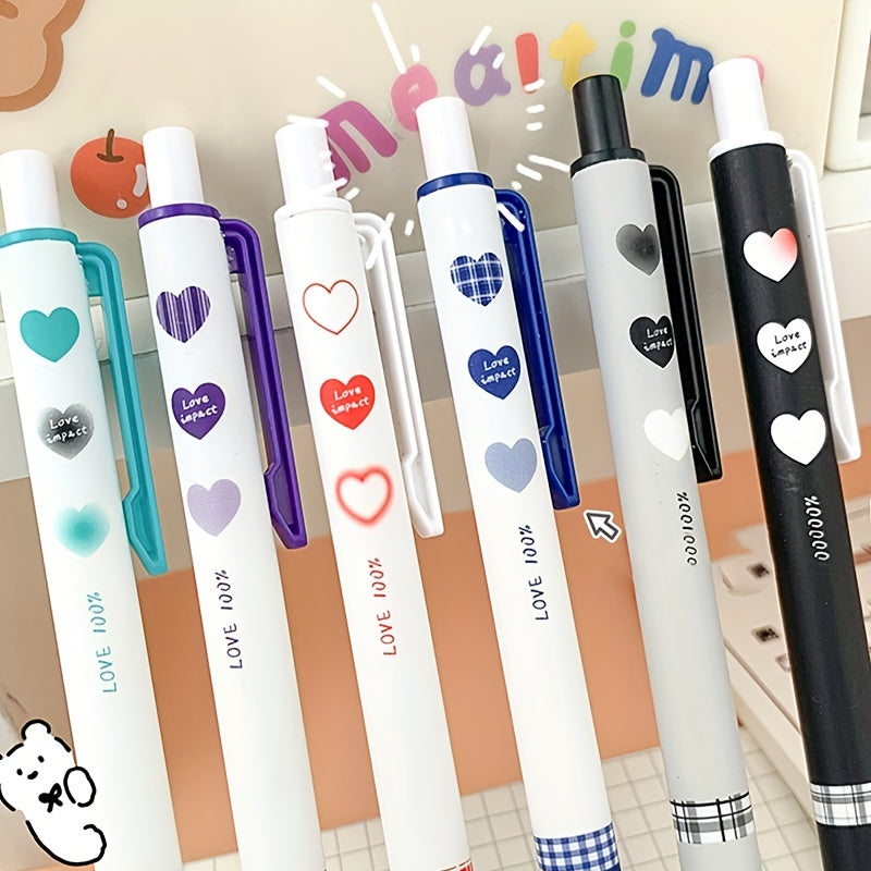 6 Pcs 0.5mm Heart Shape Gel Pens Student Writing Utensil