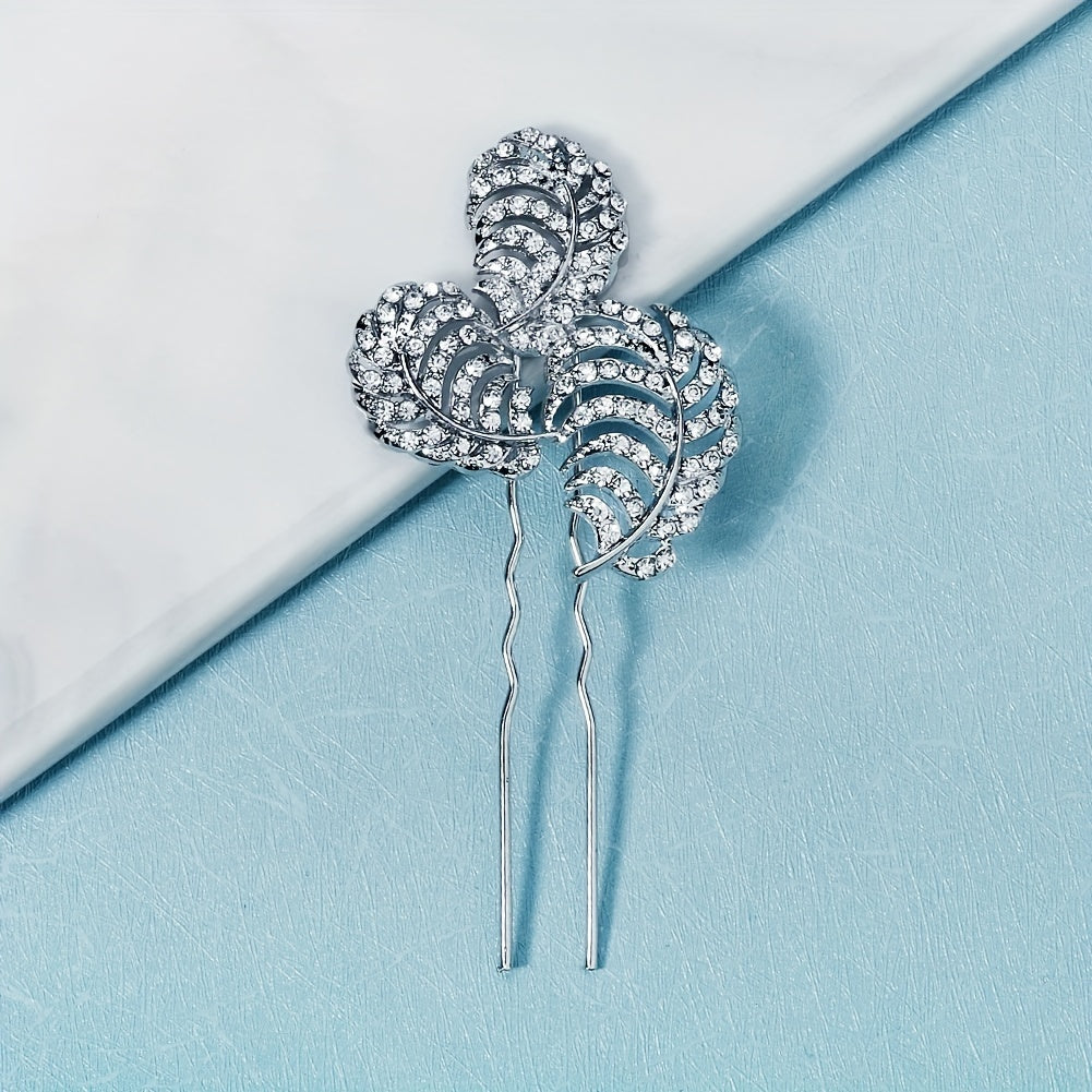 Bridal Rhinestone U Shaped Hairpin Hair Accessories Leaf Rhinestone Insert Pin