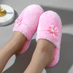 Women's BowKnot Decor Slippers Closed Toe Slip On Shoes Comfortable & Warm