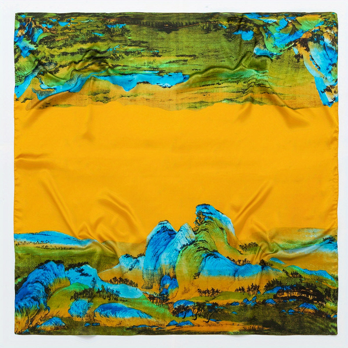 Mountain River Print Shawl Bandana Classic Block Square Scarf Silk