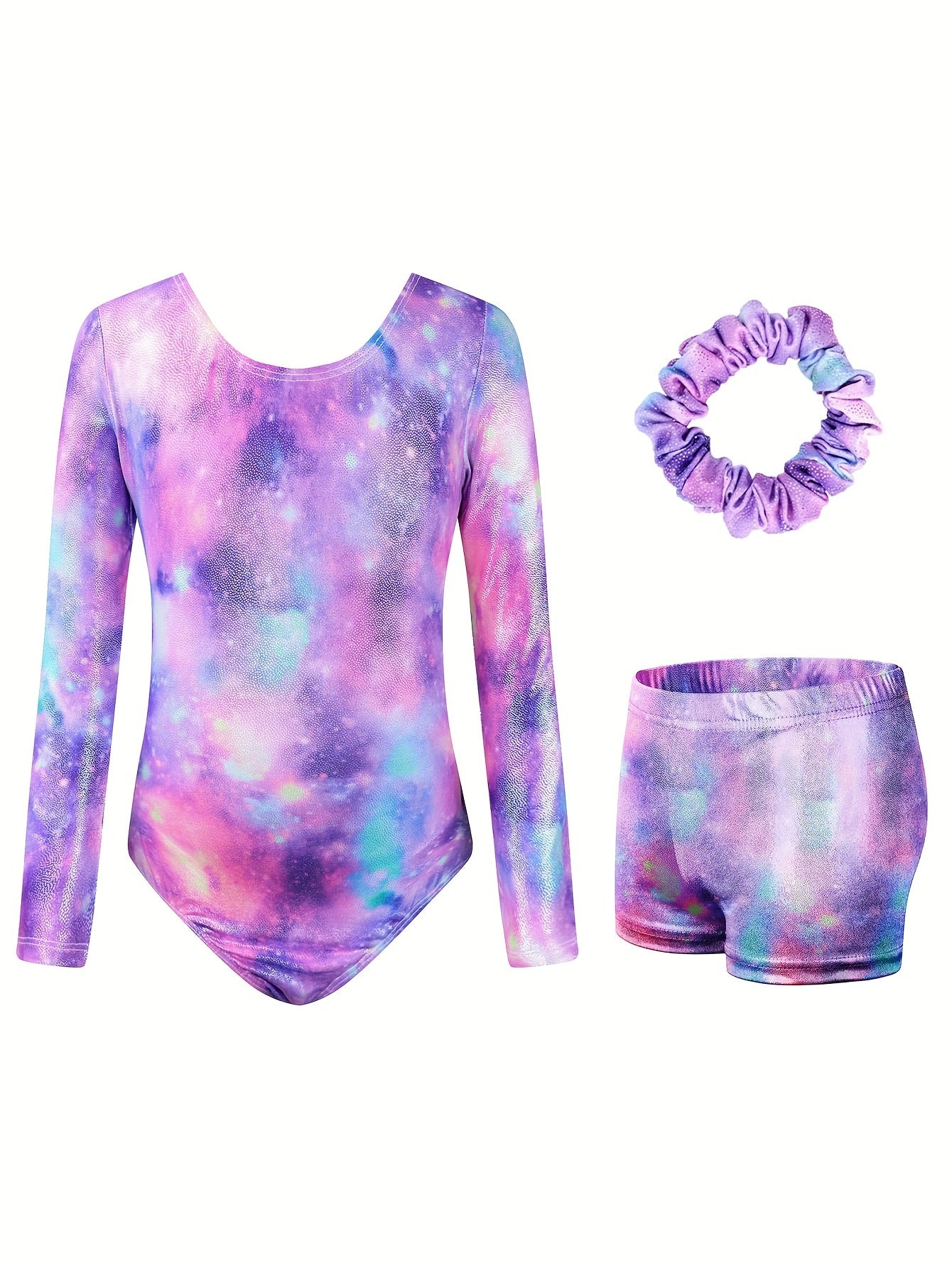 3pcs Girls Fish Scale Gymnastics Leotard Outfits Dance Performance Gift