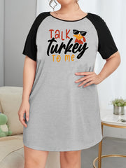 Thanksgiving Tee Sleep Dress Letter & Turkey Print