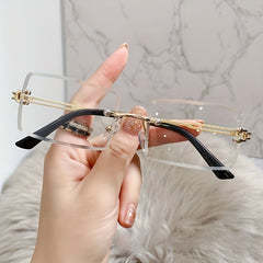 Rectangular Rimless Gradient Shading Sunglasses Women's Eyewear