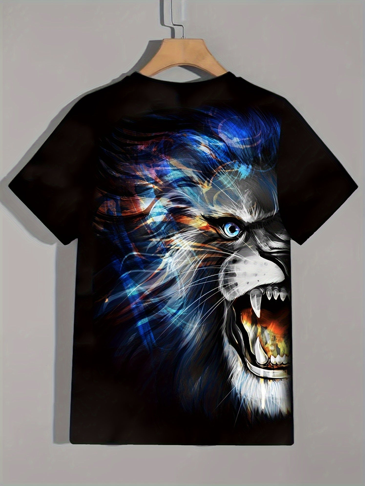 Lion 3d Pattern Print Men's Short Sleeve Comfy T-shirt Graphic Tee