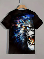 Lion 3d Pattern Print Men's Short Sleeve Comfy T-shirt Graphic Tee