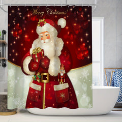 Christmas Santa Claus Shower Curtain Set Holiday Gift Snowflake Print