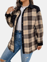 Colorblock Plaid Print Button Up Long Sleeve Shirt Coat
