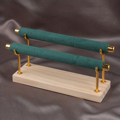 Two Tier Ring Flannel Display Jewelry Rack Solid Wood Base Organizer