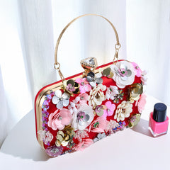 Stylish Red Beaded Clutch with Flowers