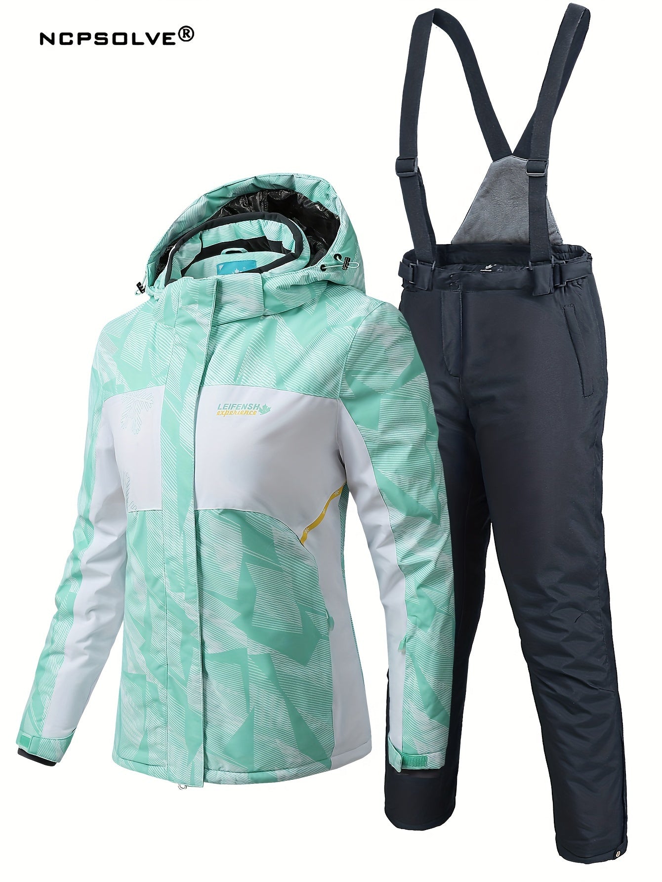 Windproof Ski Set with Hooded Jacket & Suspender Trouser