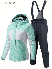 Windproof Ski Set with Hooded Jacket & Suspender Trouser