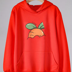 Girls Carrot Print Hoodies Comfy Hooded Pullover With Pocket