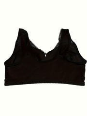 Contrast Lace Wireless Bra Zipper Straps Lingerie
