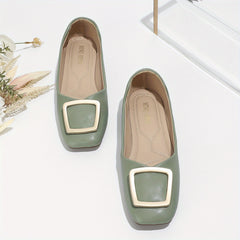 Metal Decor Ballet Flats Green Soft Sole Slip On Shoes