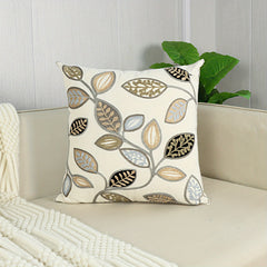 Colorful Leaves and Flowers Embroidered Pillow Cover