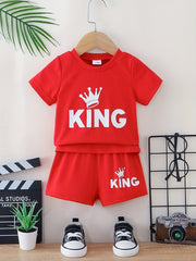 Crown Print T shirt & Shorts Boys 2pcs Set
