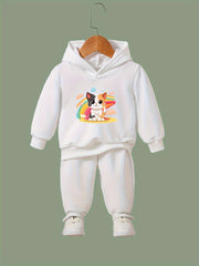 Rainbow Kitty Print Hoodies Pants Set For Kids