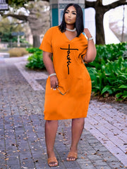Casual Dress Women's V Neck Midi Dress With Pockets