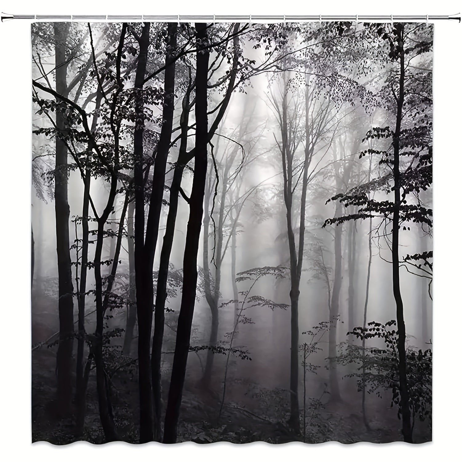 Forest Theme Shower Curtain & Wood with Foggy Pattern Waterproof Fabric