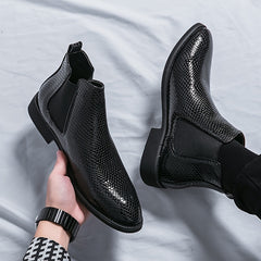 Men's Pointed Toe Chelsea Boots Slip On Ankle Dress Shoes