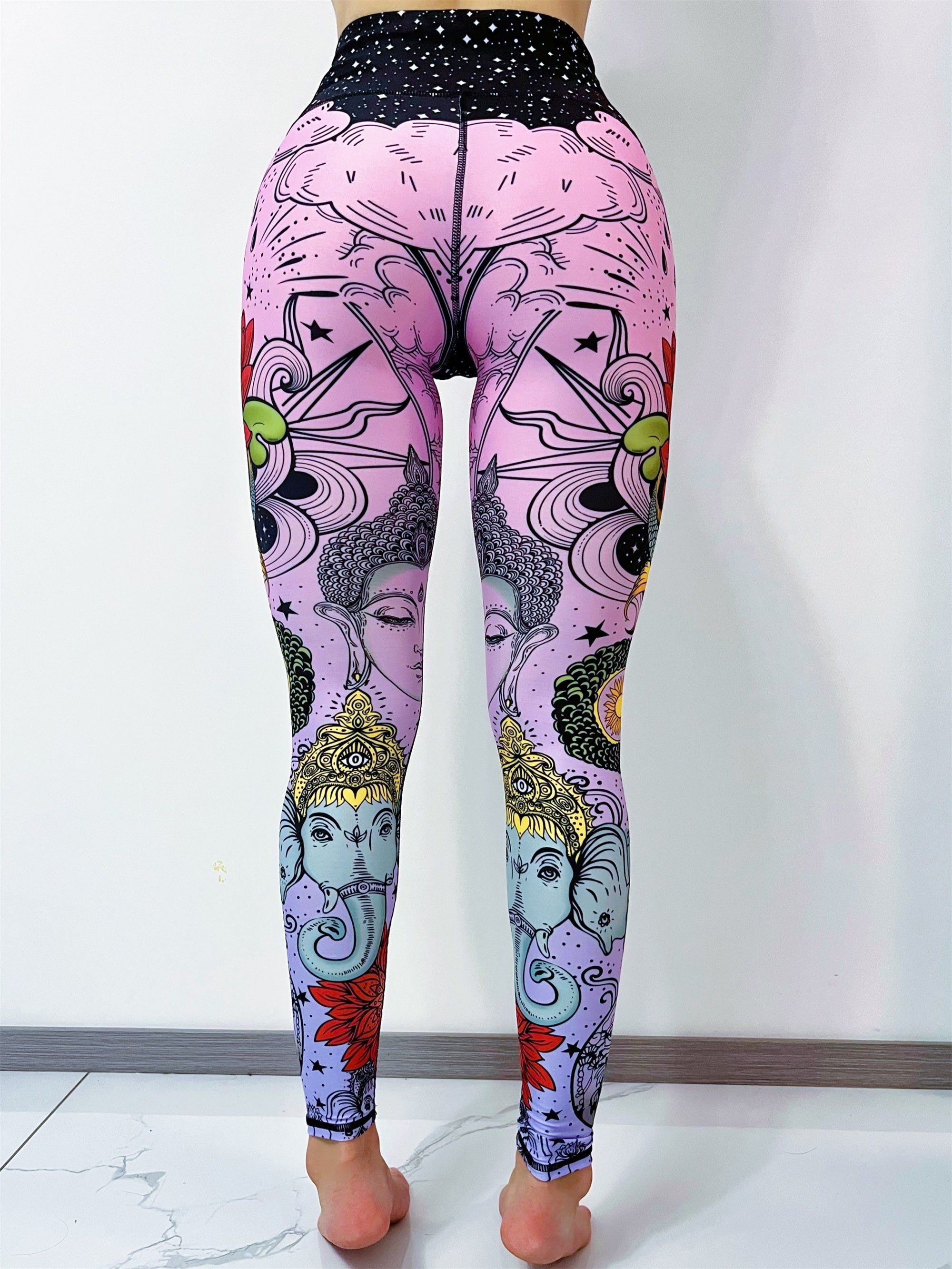 Cartoon Myth Print Yoga Pants High Waist Slim Ankle Length Pants
