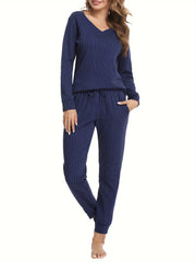 Polka Dot V-Neck Lounge Set Long Sleeve & Pants Women's Loungewear