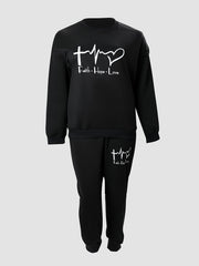 Letter Print Shirt & Drawstring Pants Set Women's Plus Size Casual Outfit