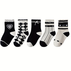 5pairs Girls Kids Heart Pattern Crew Socks for Children