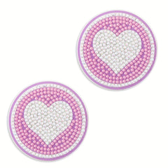 2pcs DIY Diamond Painting Car Coasters Pink Love Kits