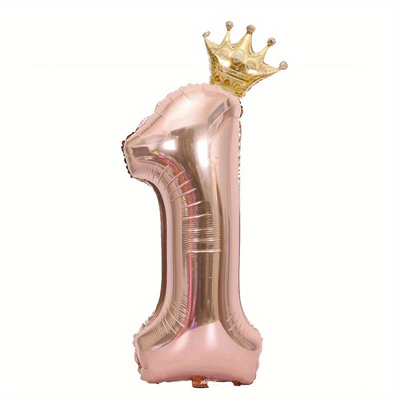 1pc 101 6 Cm Rose Golden Number Foil Balloon + Ribbon, Straw, Crown