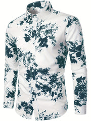 Men's Formal Flower Print Button Up Shirt Spring/Fall Business Occasion