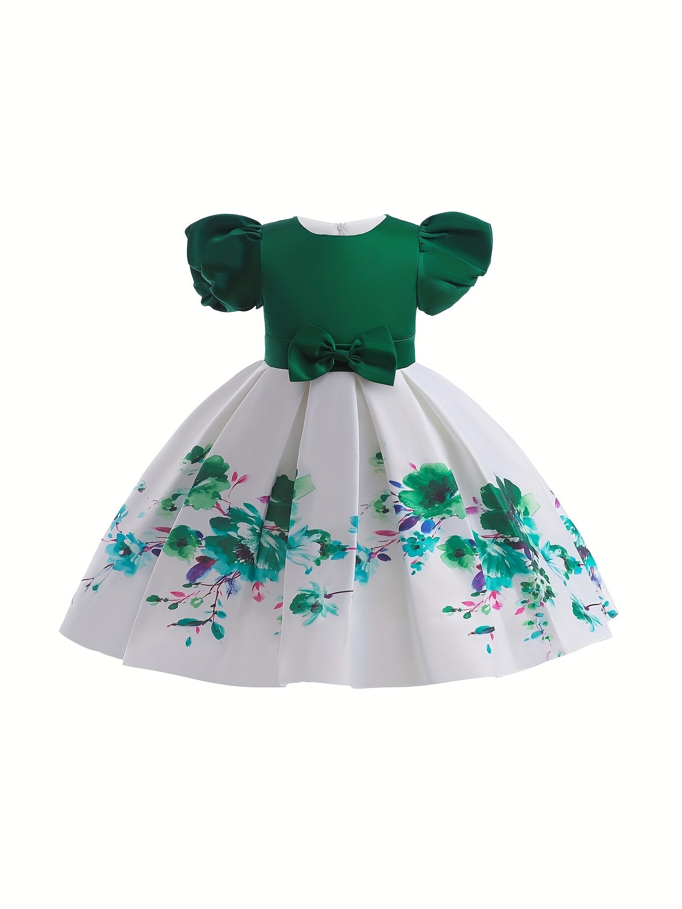 Boho Flowers Formal Dress With Bow And Puff Sleeve For Little Girls