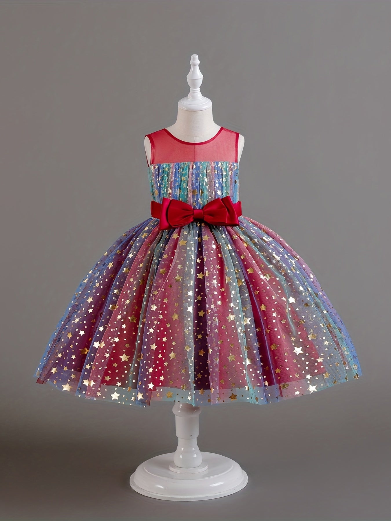 Kid Girls Rainbow Sequin Star Tutu Dress Sleeveless