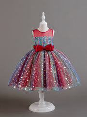 Kid Girls Rainbow Sequin Star Tutu Dress Sleeveless