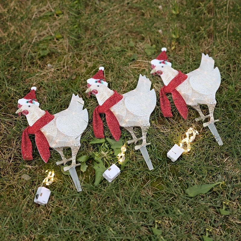 3pcs Light Up Chicken Christmas Garden Acrylic Ornament