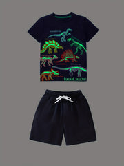 Boys Dinosaur Print Casual Outfit T shirt & Shorts Summer Clothes Set