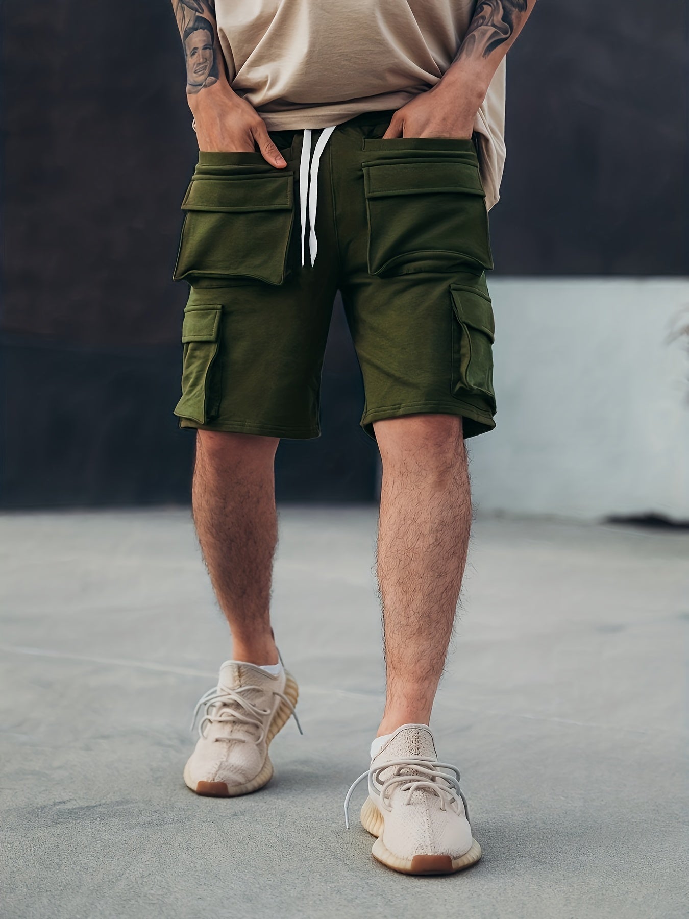 Men's Drawstring Cargo Shorts with Pockets